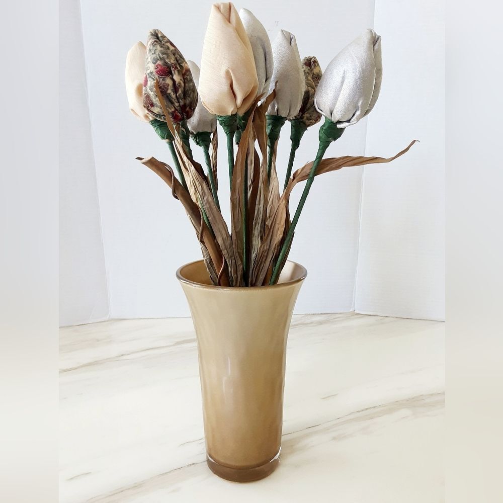 Libbey Golden Matte Smokey Brown Art Glass Vase 8"